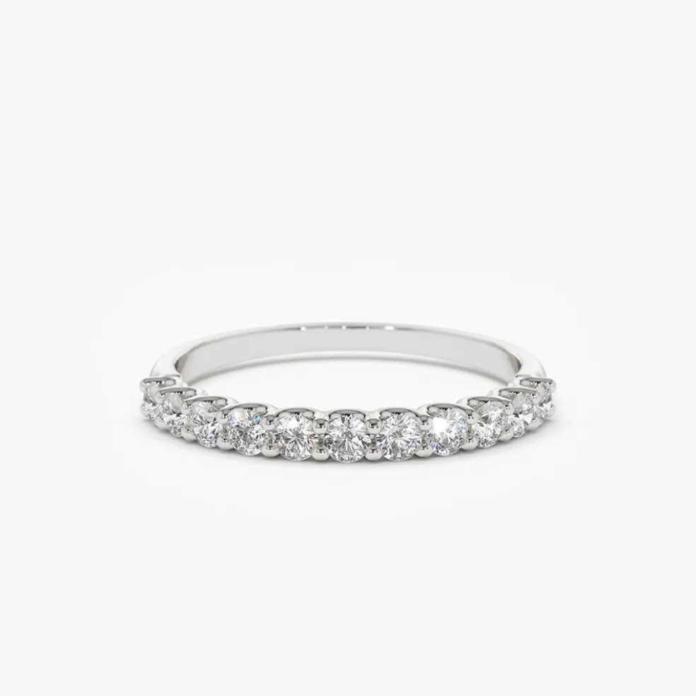 14k 11 Stone U-Shaped Diamond Wedding Band