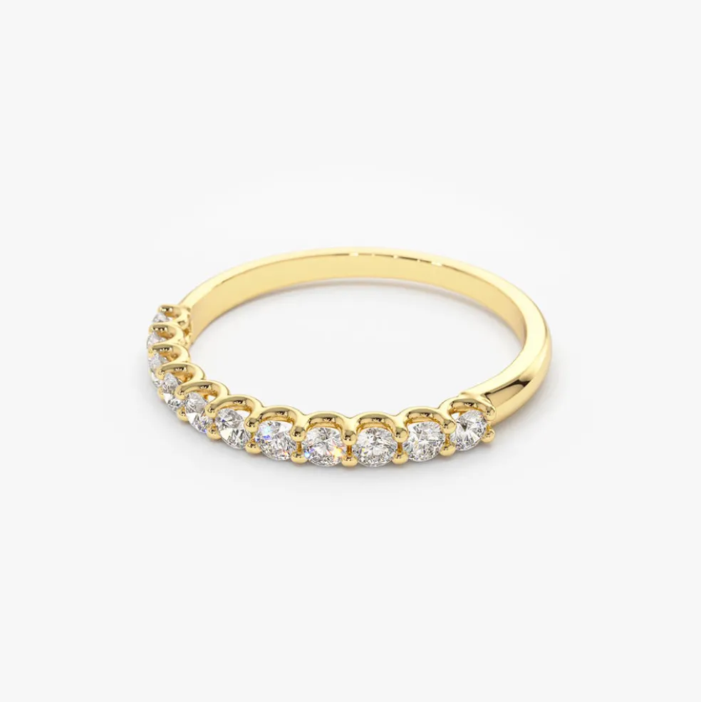 14k 11 Stone U-Shaped Diamond Wedding Band