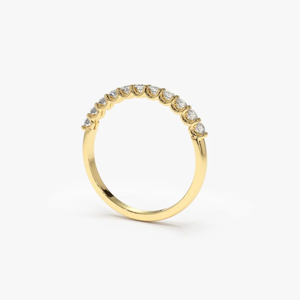 14k 11 Stone U-Shaped Diamond Wedding Band