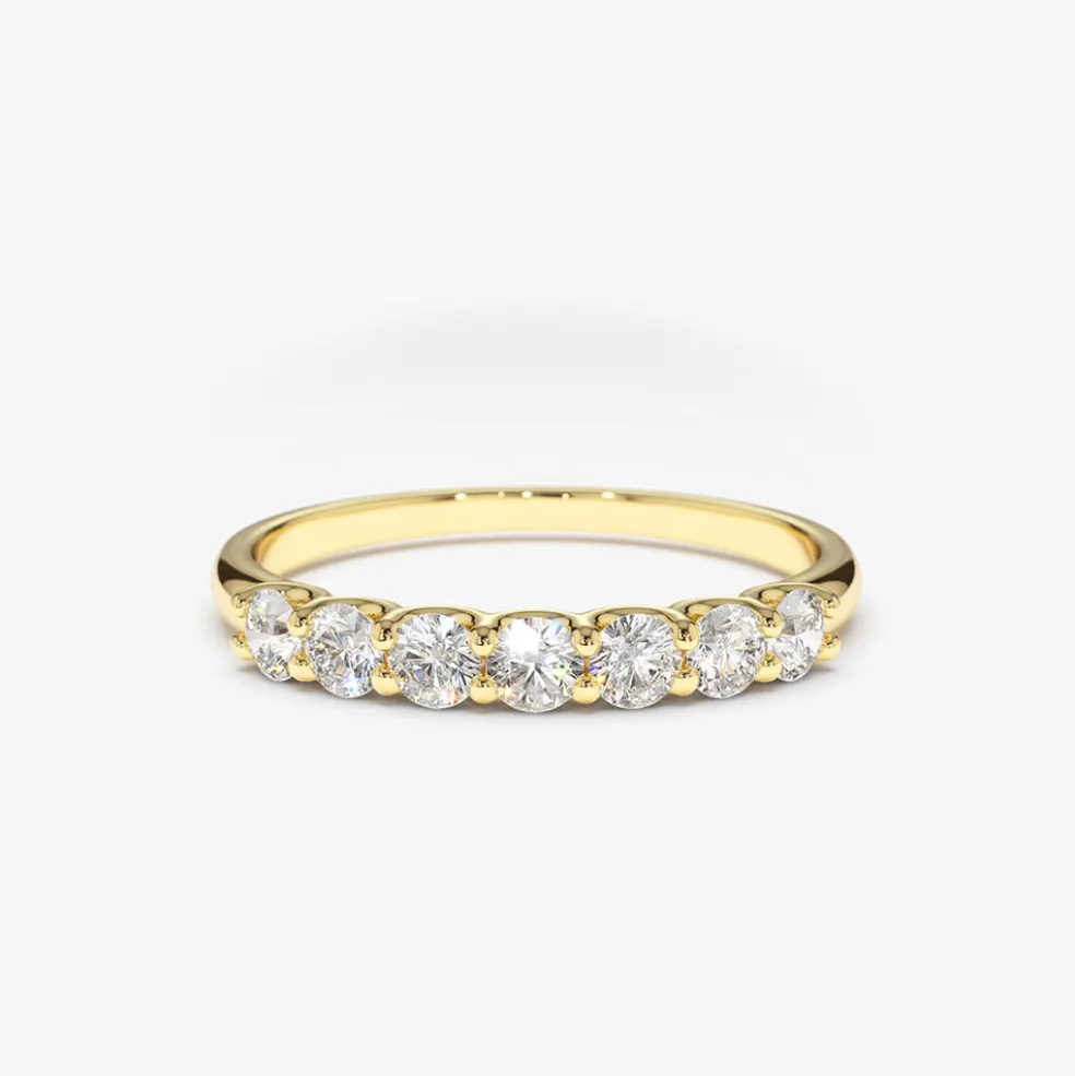 14k 7 Stone U-Shaped Diamond Wedding Band