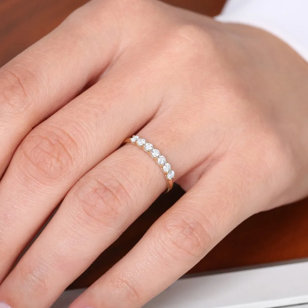 14k 7 Stone U-Shaped Diamond Wedding Band