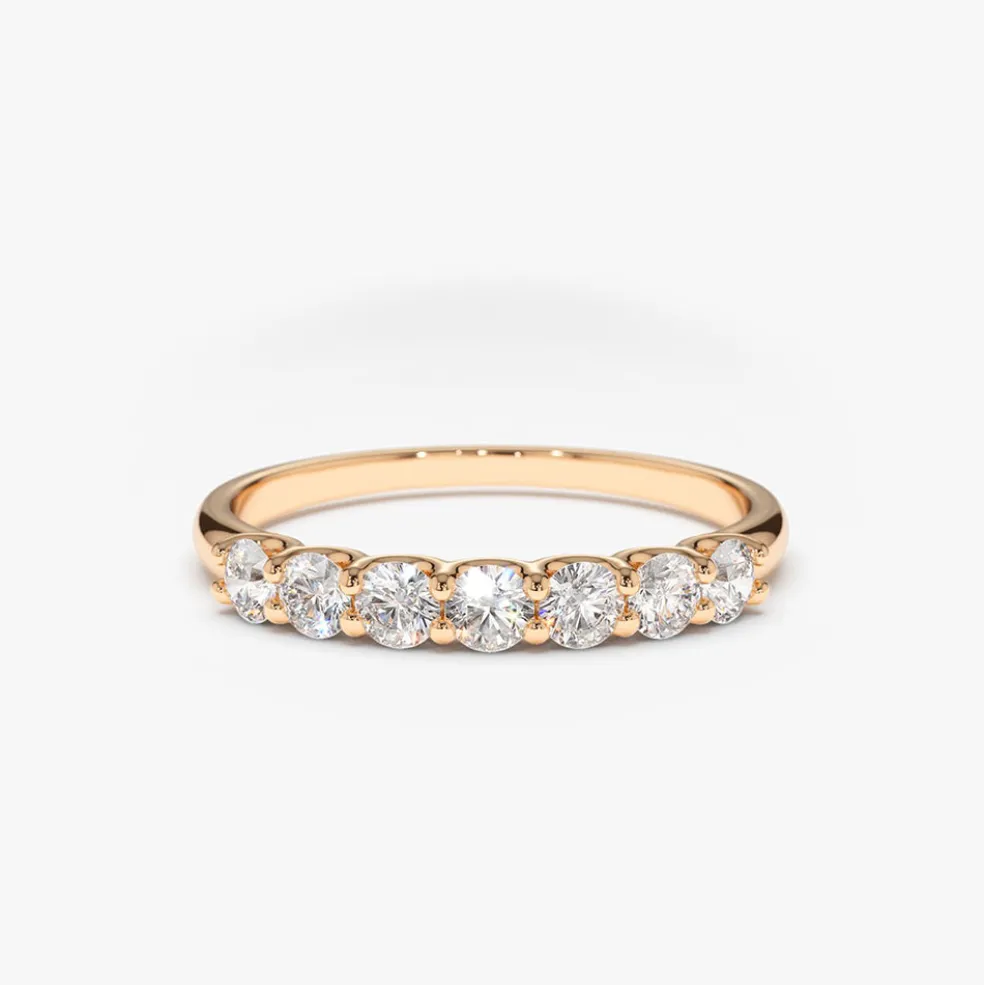 14k 7 Stone U-Shaped Diamond Wedding Band