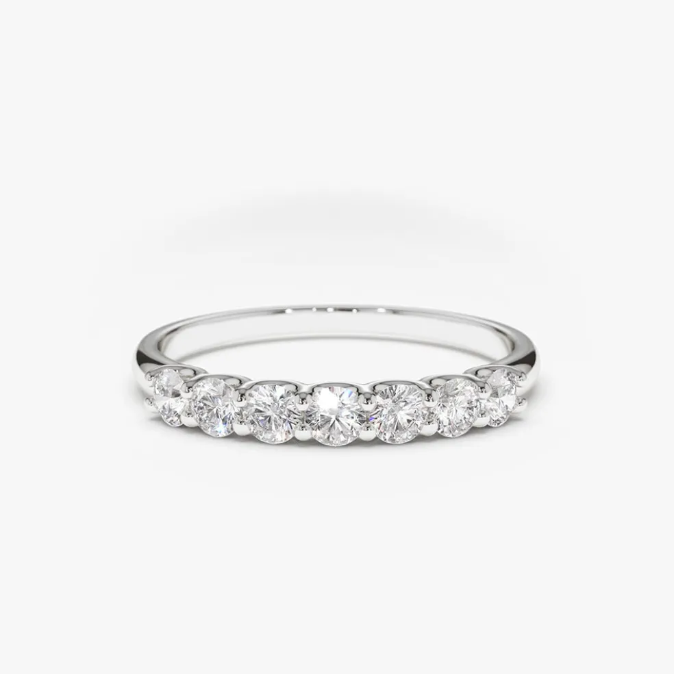 14k 7 Stone U-Shaped Diamond Wedding Band