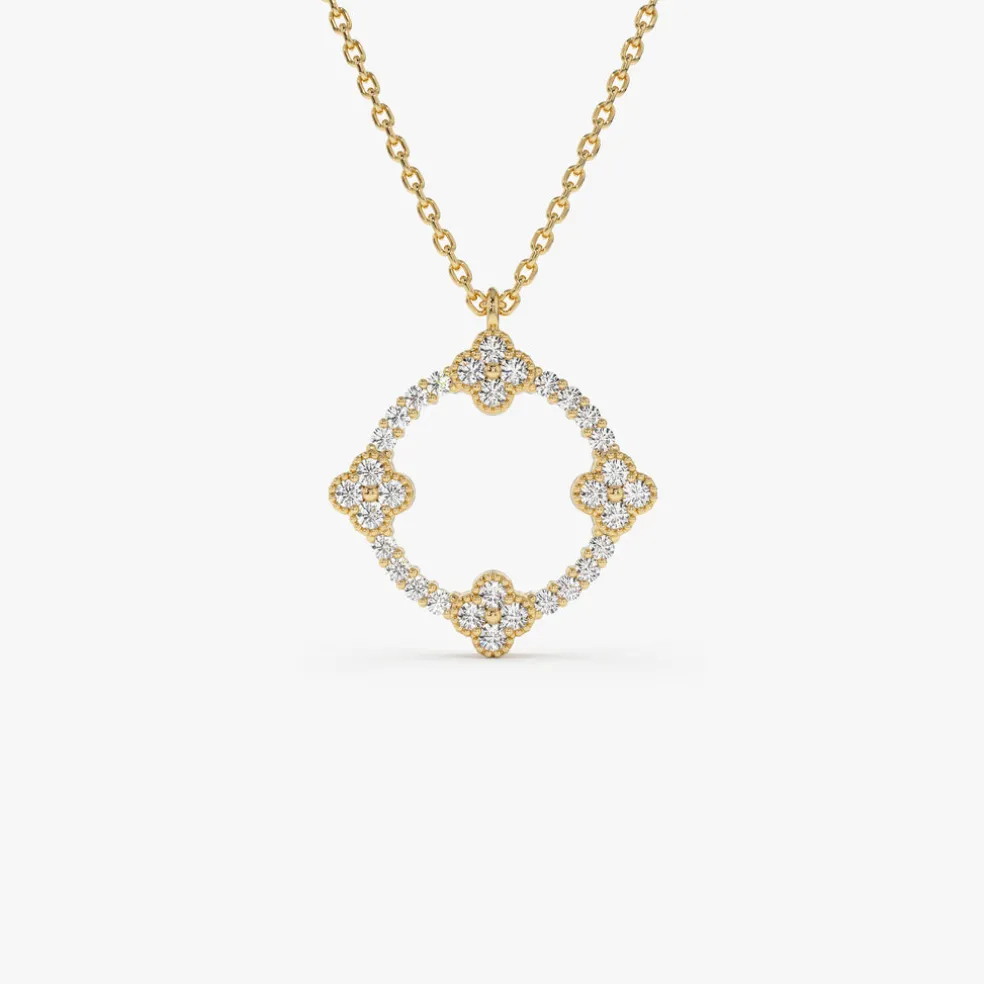 14k All Diamond Clover Circle Necklace