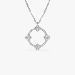 14k All Diamond Clover Circle Necklace