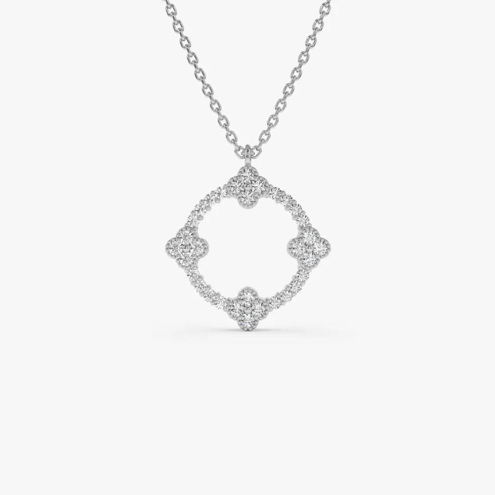 14k All Diamond Clover Circle Necklace