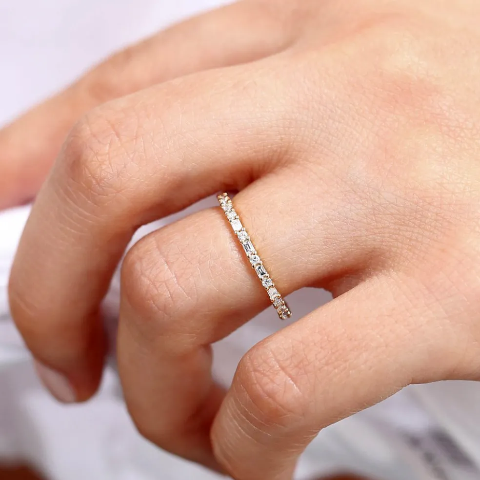 14k Alternating Baguette & Round Diamond Full Eternity Ring