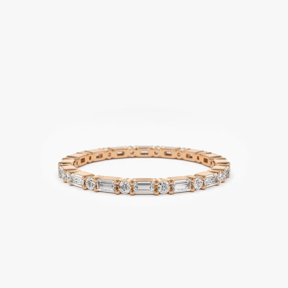 14k Alternating Baguette & Round Diamond Full Eternity Ring