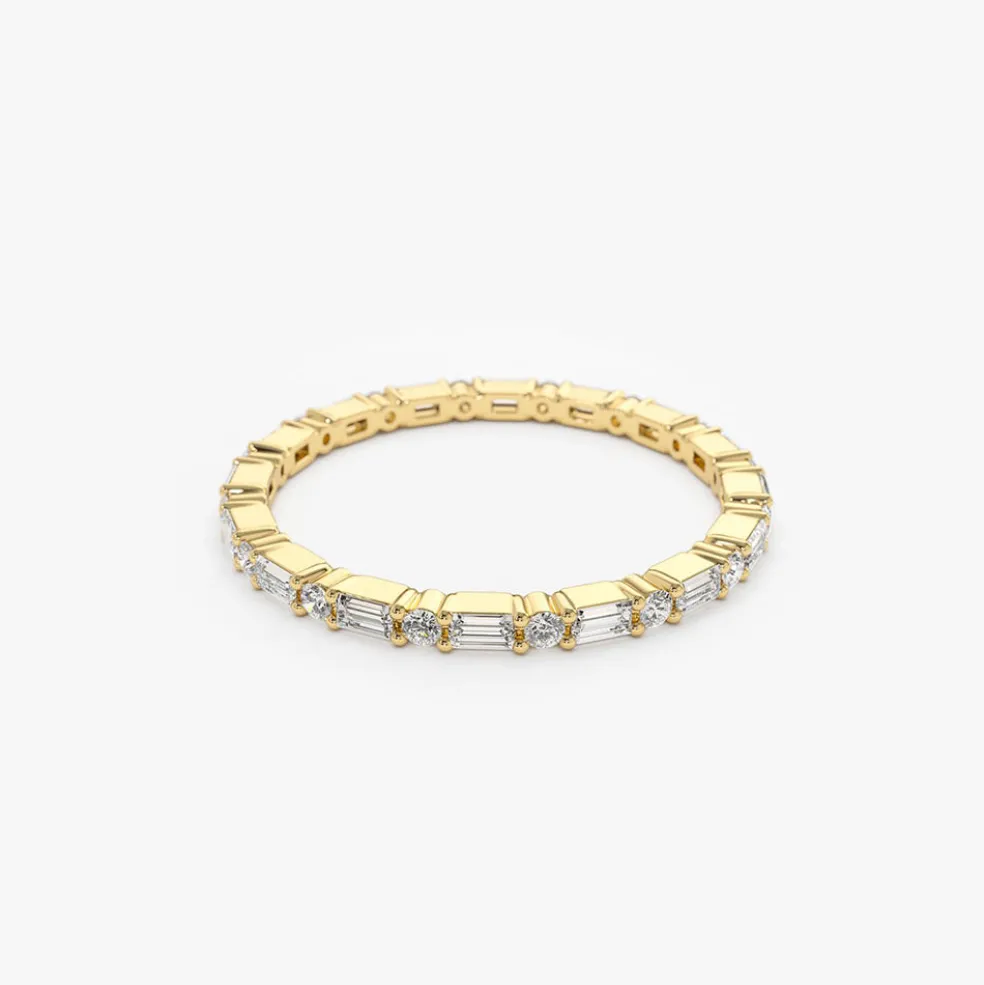14k Alternating Baguette & Round Diamond Full Eternity Ring
