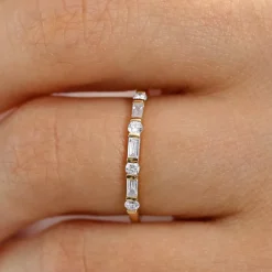 14K Alternating Baguette and Round Diamond Wedding Ring