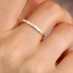 14K Alternating Baguette and Round Diamond Wedding Ring