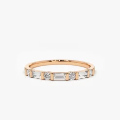 14K Alternating Baguette and Round Diamond Wedding Ring