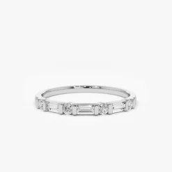 14K Alternating Baguette and Round Diamond Wedding Ring