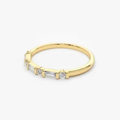 14K Alternating Baguette and Round Diamond Wedding Ring