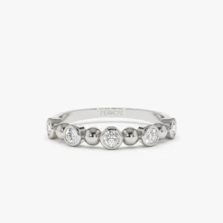 14k Alternating Beads & Bezel Setting Diamond Ring