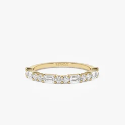 14k Alternating Emerald Cut and Round Diamond Ring