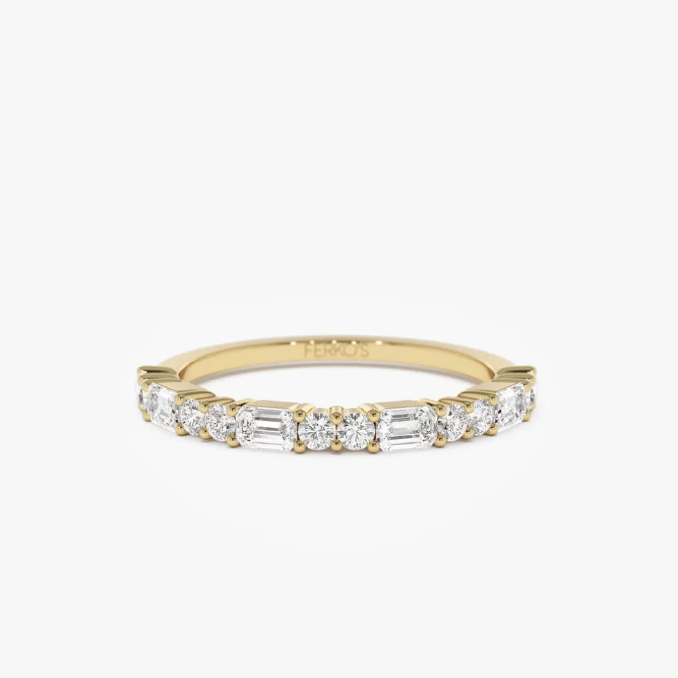 14k Alternating Emerald Cut and Round Diamond Ring