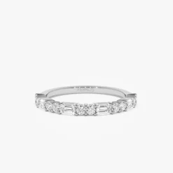 14k Alternating Emerald Cut and Round Diamond Ring