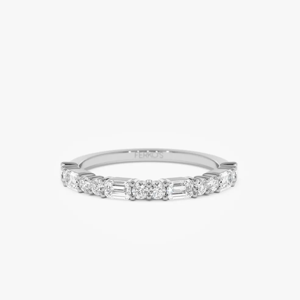 14k Alternating Emerald Cut and Round Diamond Ring