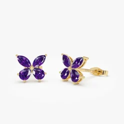 14K Amethyst Butterfly Stud Earrings