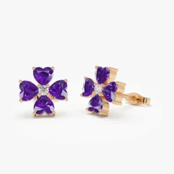 14k Amethyst Four Leaf Clover Studs