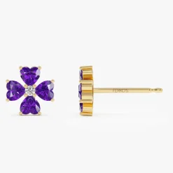 14k Amethyst Four Leaf Clover Studs