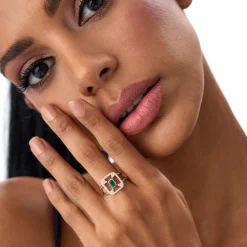 14k Art Deco Design Emerald Halo Ring