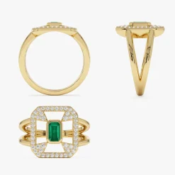 14k Art Deco Design Emerald Halo Ring