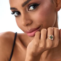 14k Art Deco Design Emerald Halo Ring