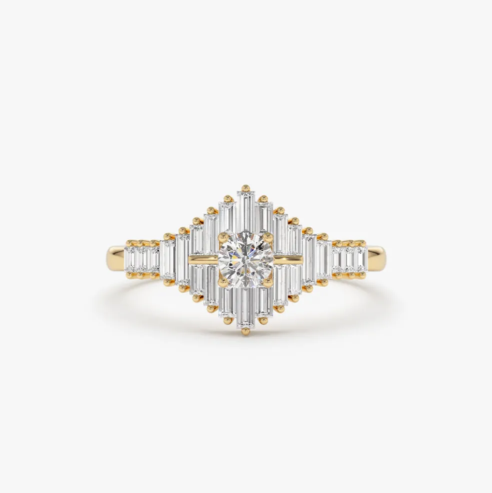 14k Art Deco Inspired Baguette Diamond Ring