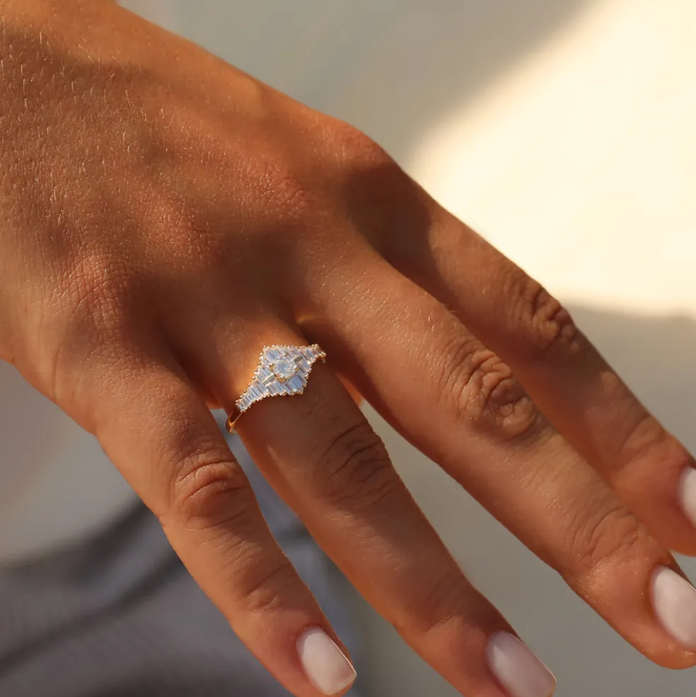 14k Art Deco Inspired Baguette Diamond Ring