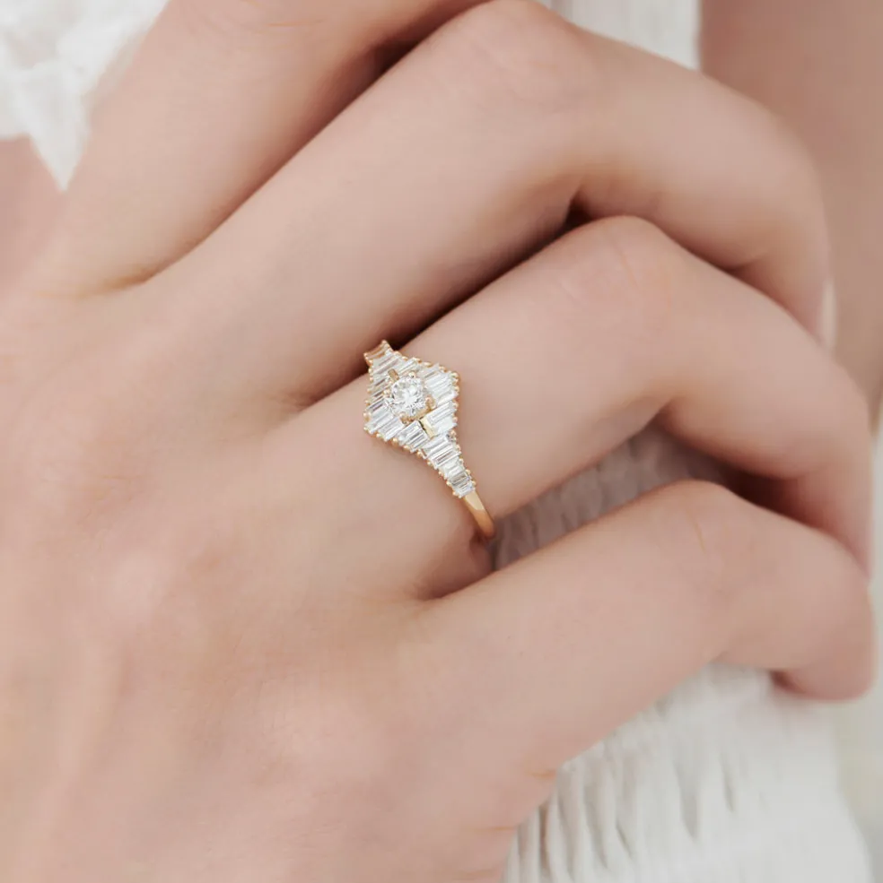 14k Art Deco Inspired Baguette Diamond Ring