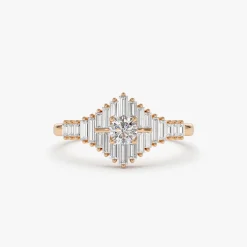 14k Art Deco Inspired Baguette Diamond Ring