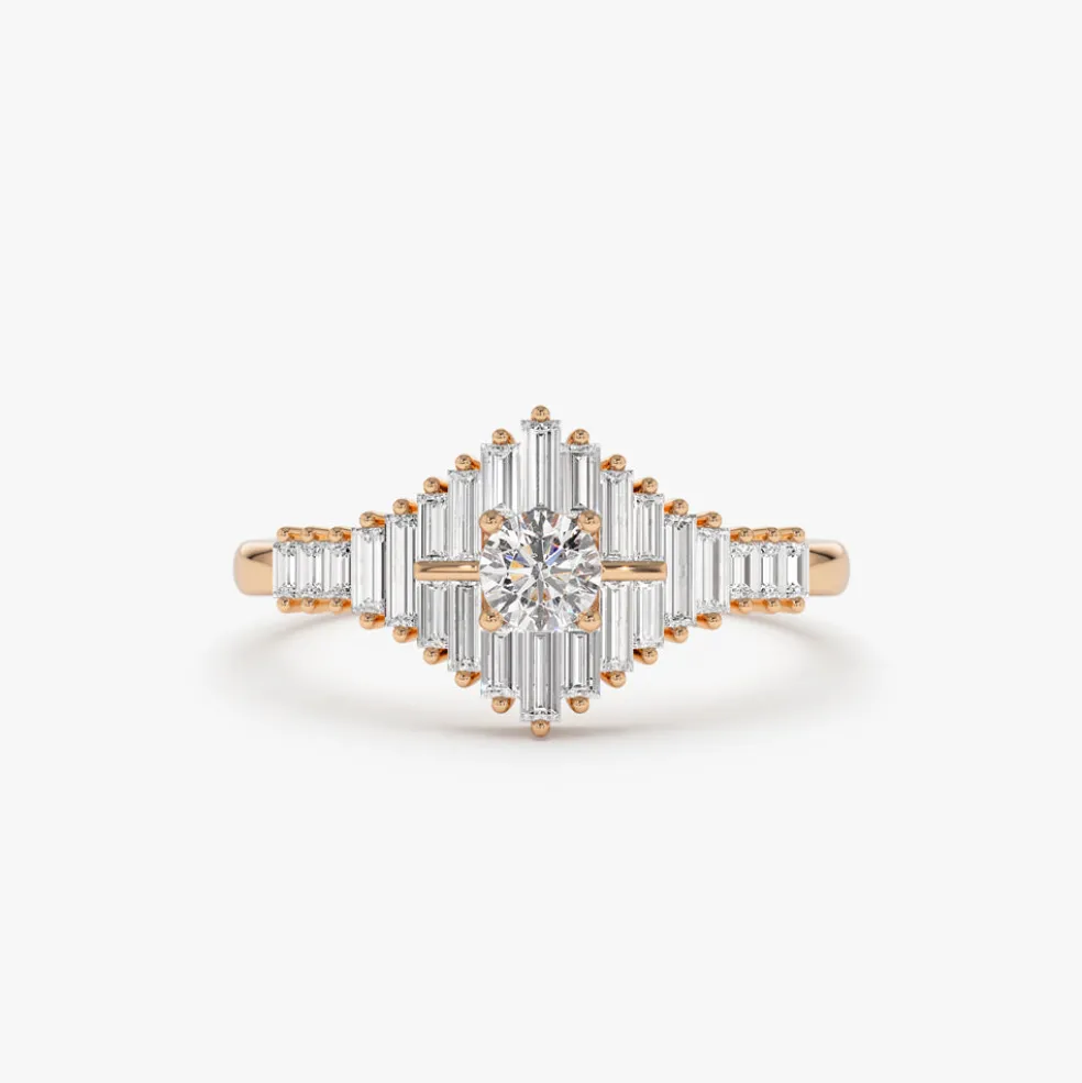 14k Art Deco Inspired Baguette Diamond Ring