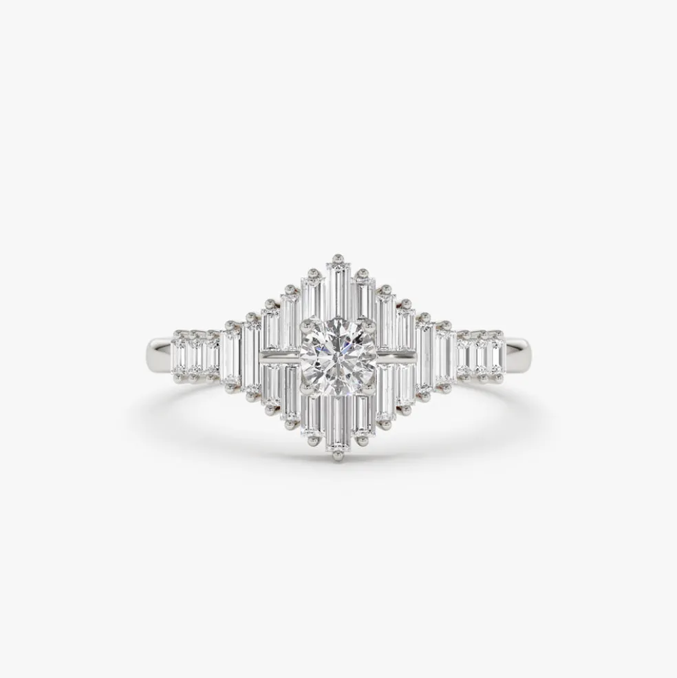 14k Art Deco Inspired Baguette Diamond Ring