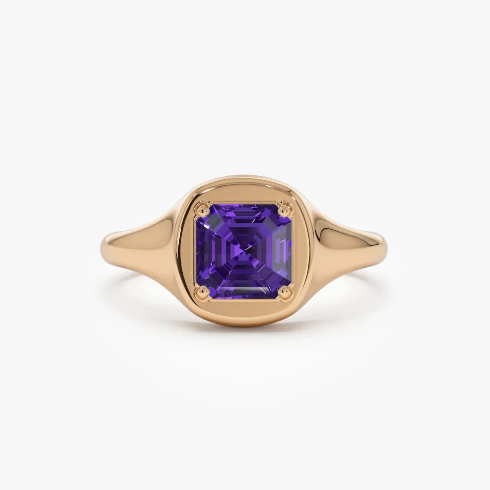 14K Asscher Cut Amethyst Signet Ring