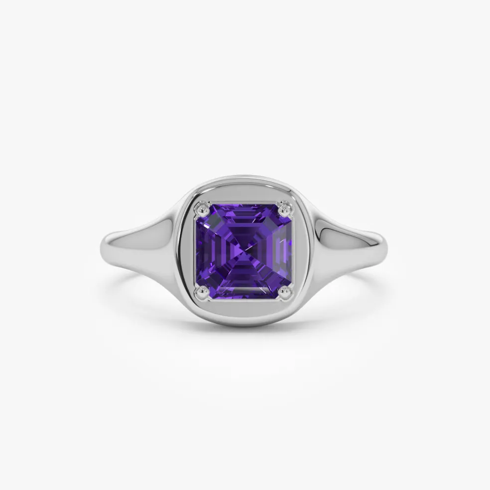 14K Asscher Cut Amethyst Signet Ring
