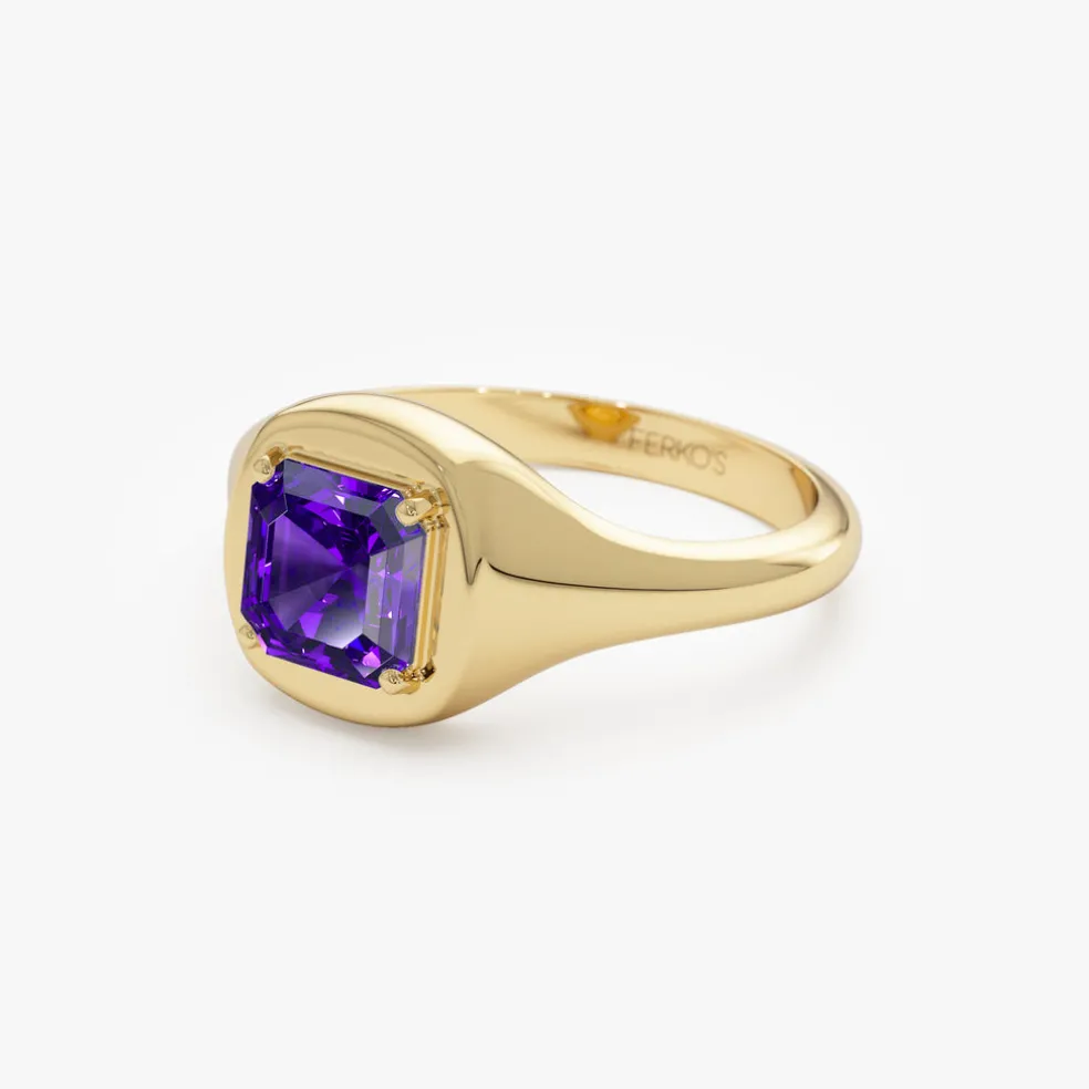 14K Asscher Cut Amethyst Signet Ring