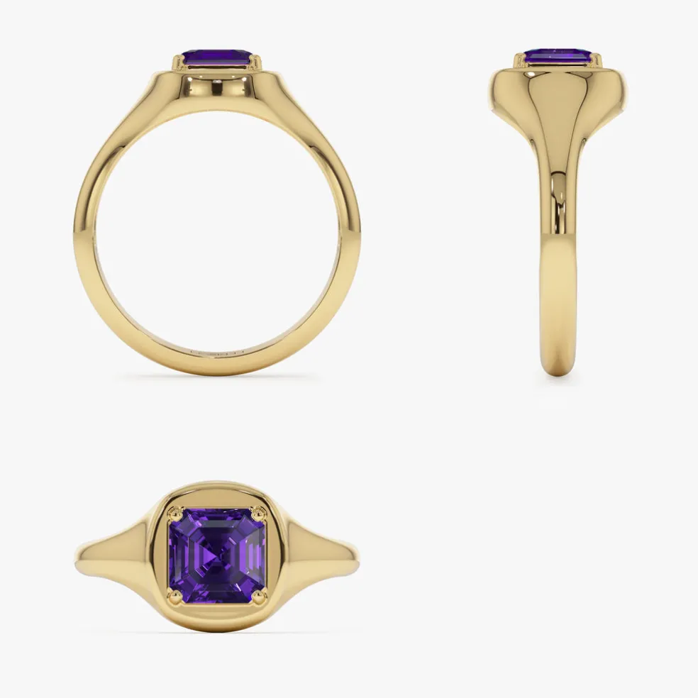 14K Asscher Cut Amethyst Signet Ring