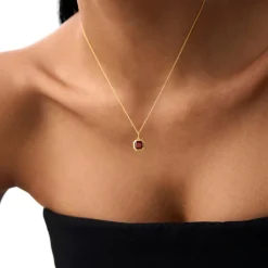 14K Asscher Cut Bezel Set Garnet Necklace