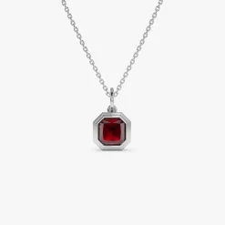 14K Asscher Cut Bezel Set Garnet Necklace