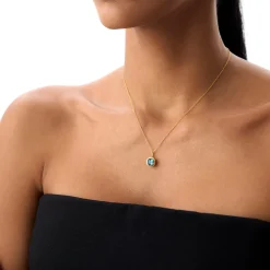 14K Asscher Cut Bezel Set London Blue Topaz Necklace