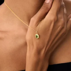 14K Asscher Cut Bezel Set Peridot Necklace