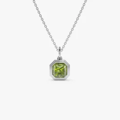 14K Asscher Cut Bezel Set Peridot Necklace