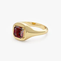 14K Asscher Cut Garnet Signet Ring