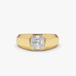 14k Asscher Cut Illusion Mosaic Solitaire Pinky Ring