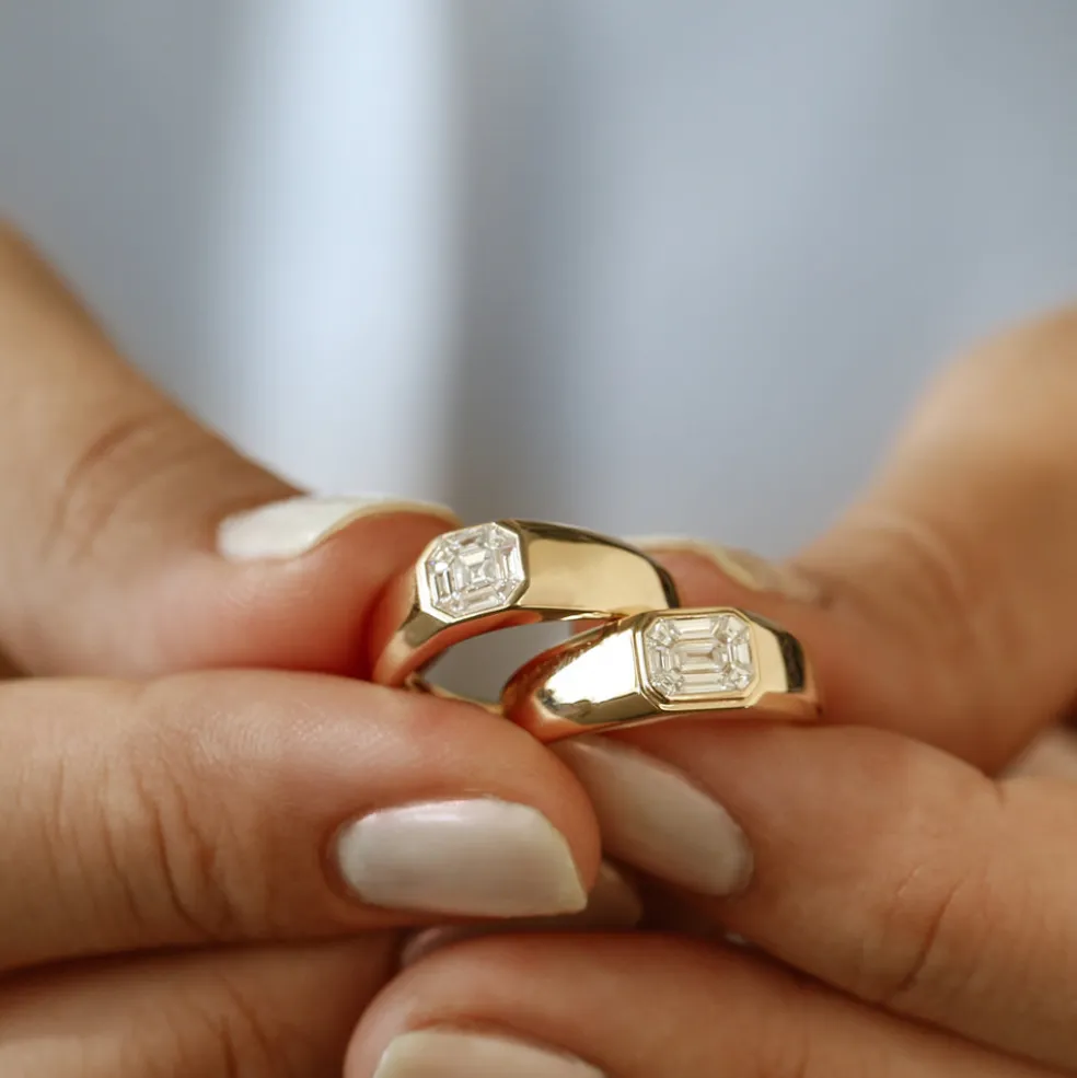 14k Asscher Cut Illusion Mosaic Solitaire Pinky Ring