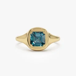 14K Asscher Cut London Blue Topaz Signet Ring