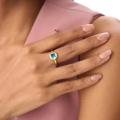 14K Asscher Cut London Blue Topaz Signet Ring