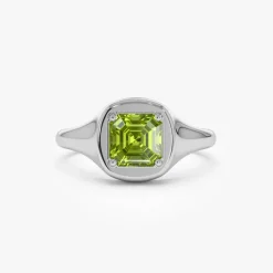 14K Asscher Cut Peridot Signet Ring